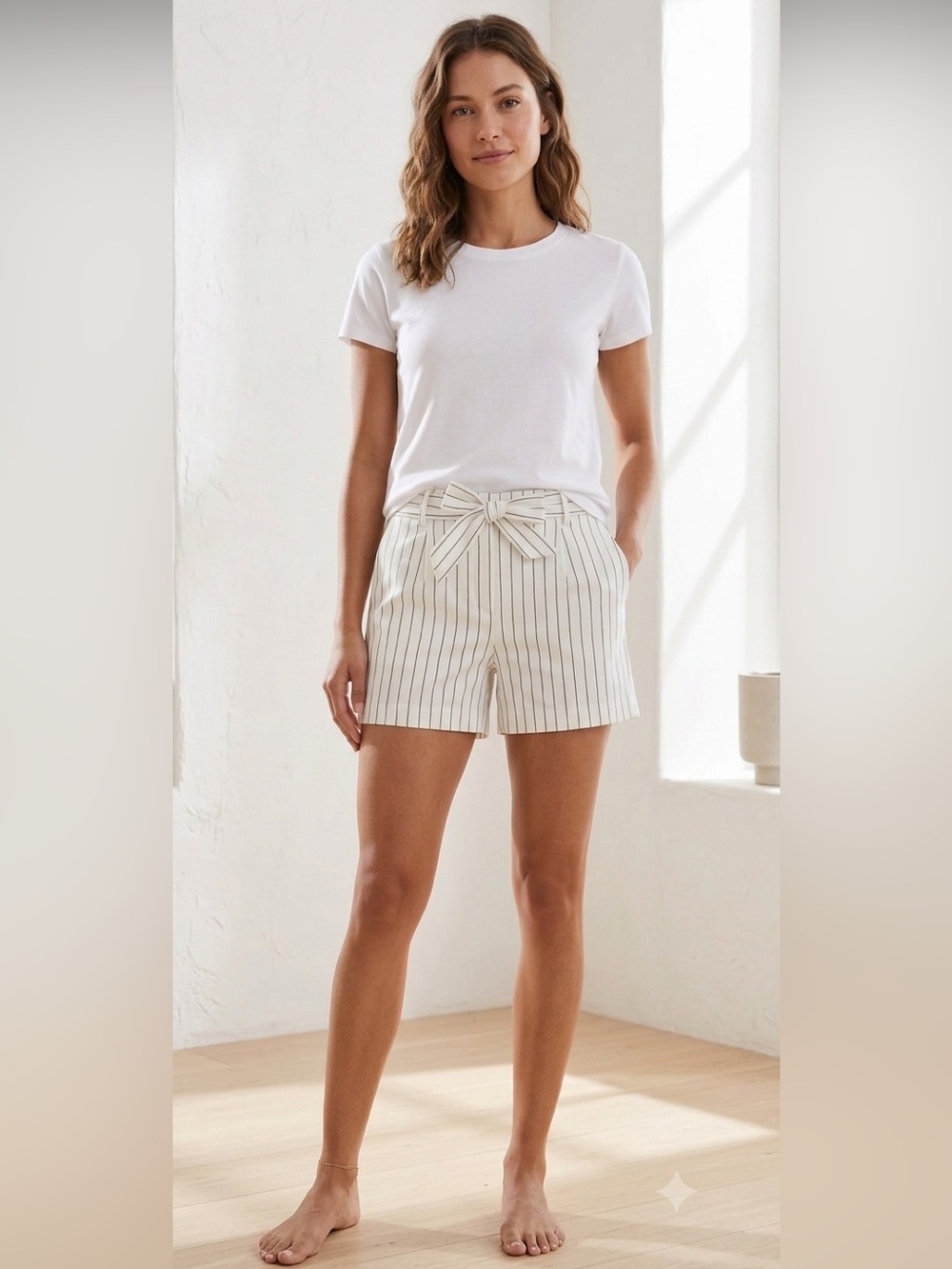 LOFT Women’s Striped Shorts w/ Cloth Belt Stretch Casual Summer Shorts Sz 6